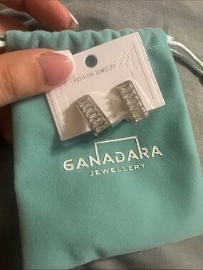 Ganadara Silver Crystal Baguette Hoop Earrings - White/Silver